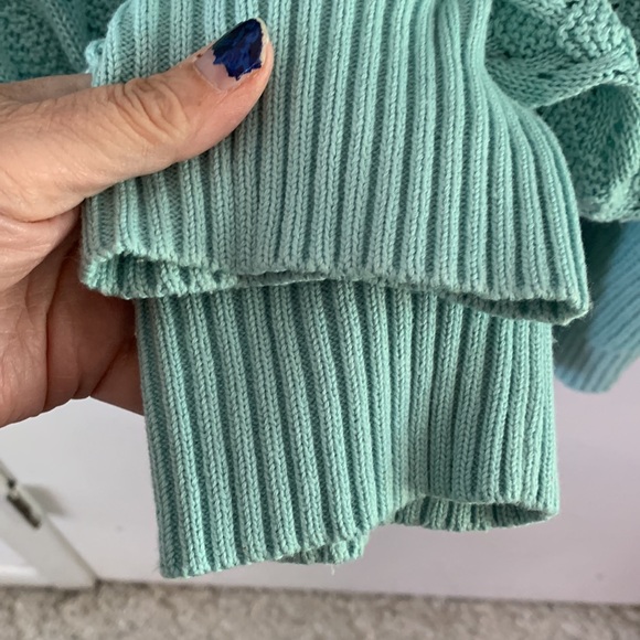 Torrid Size 5 aqua v-neck ribbed cardigan with lacy knit sleeves - Picture 7 of 8